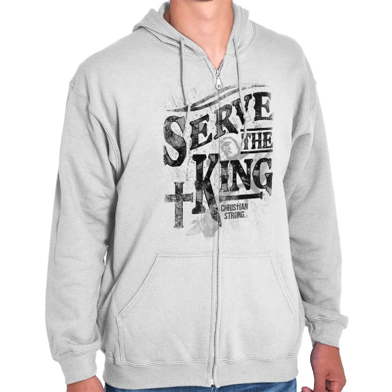 Relaxed Patterns Look Serve The King Jesus Christ Zip Hoodie