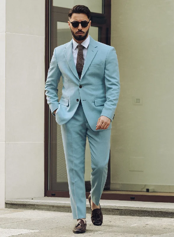 Bold Fit Look Naples Light Blue Tweed Suit