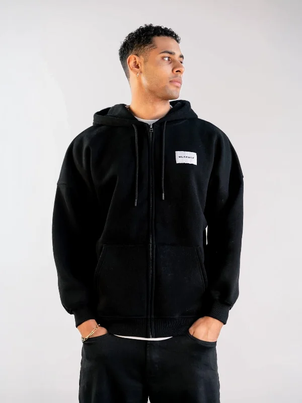 Urban Rugged Label Relaxed Full Zip Hoodie - Black