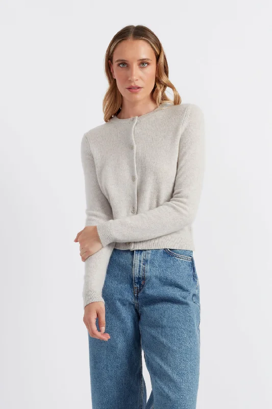 Elevated Weekend Taupe Cloud Cashmere Cropped Cardigan