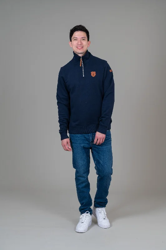 Relaxed Patterns Look Vincent Oxford Blue Half-Zip Sweatshirt