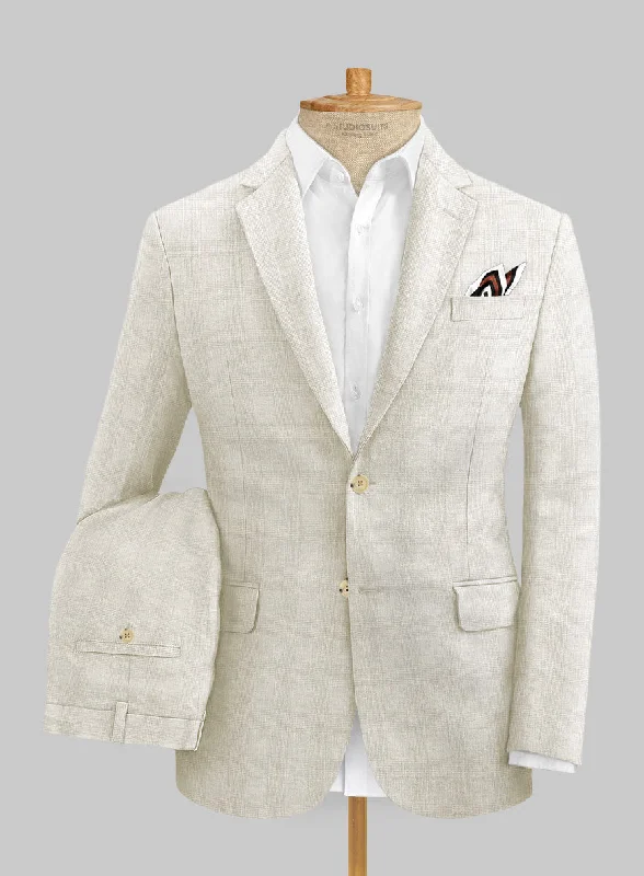 Urban Weekend Look Italian Prato Beige Glen Linen Suit