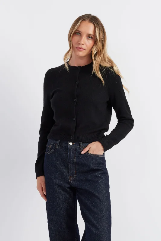 Earthy Casual Black Cloud Cashmere Cropped Cardigan