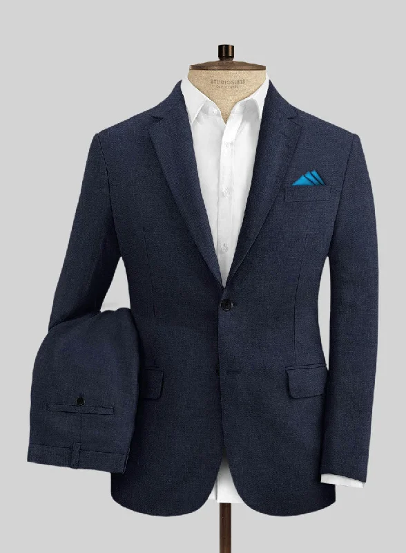 Earthy Casual Italian Prato Oxford Blue Linen Suit