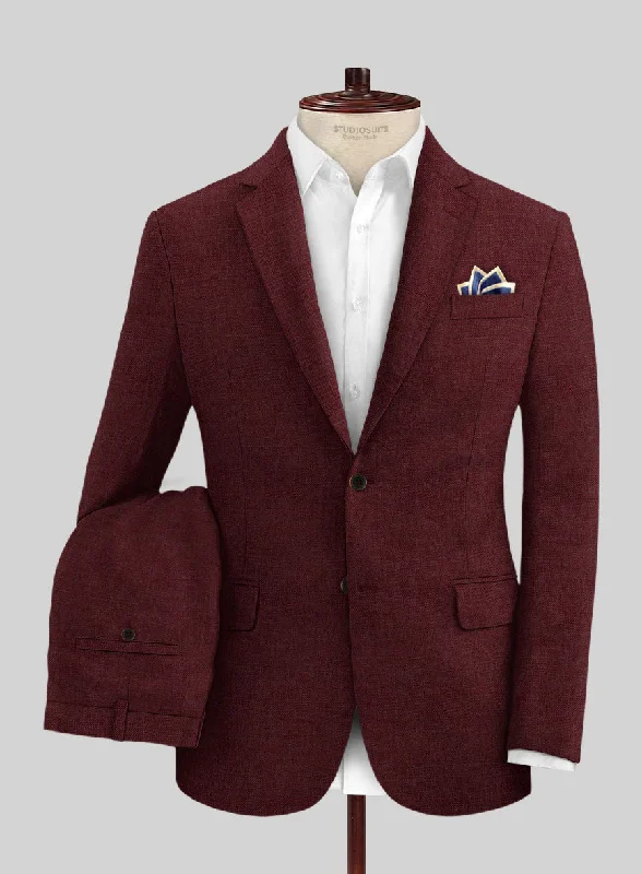 Contemporary Patterns Look Italian Prato Maroon Linen Suit