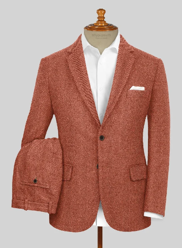 Elevated Weekend Look Naples Wide Herringbone Caramine Pink Tweed Suit