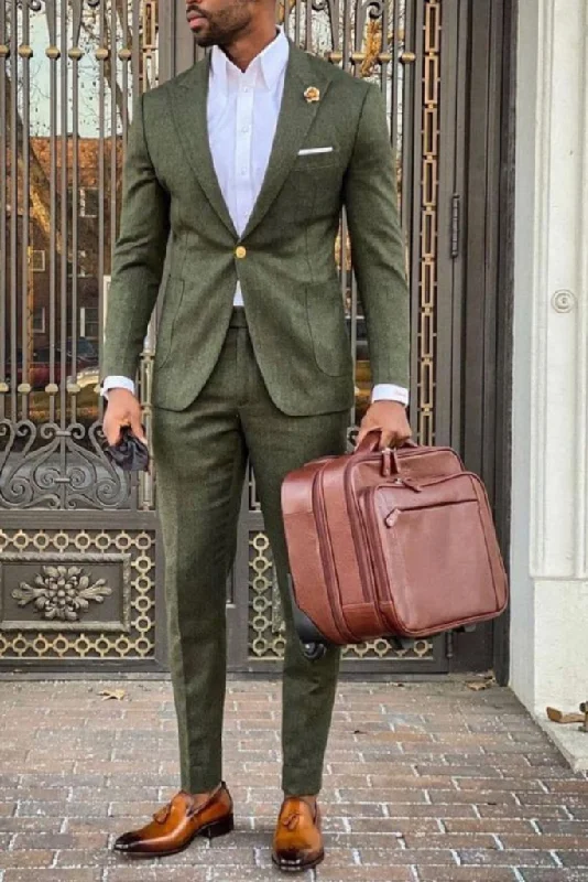 Sleek Monochrome Look Men's Olive Green Woolen 2 Piece Suit Wedding Formal Fashion Wear Dinner Suit, Party Suit Slim Fit suits, Bespoke For Men