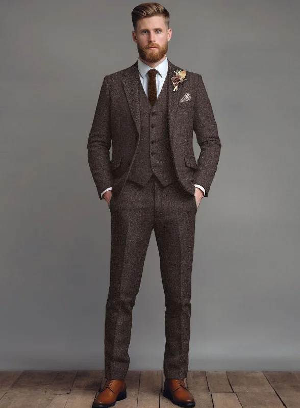 Modern Casual Look Brown Flecks Donegal Tweed Suit