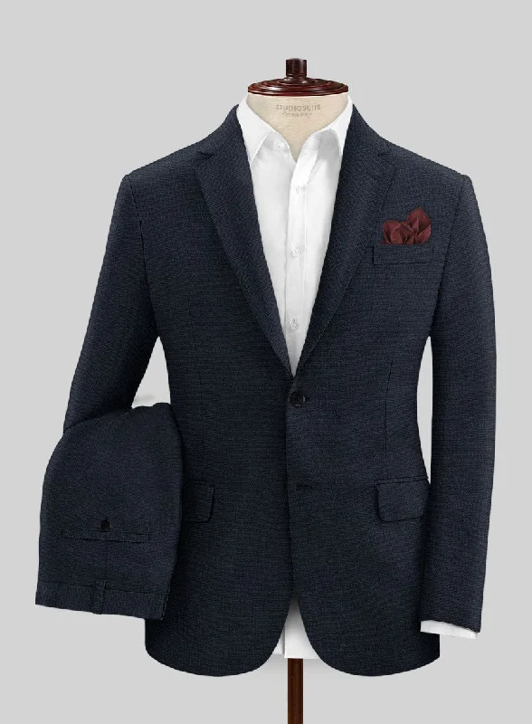 Tailored Edge Italian Prato Dark Blue Dobby Linen Suit