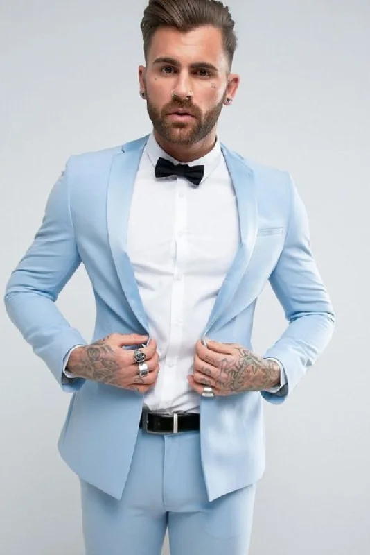 Relaxed Sport Look Men Two Piece Suit Sky Blue Tuxedo Slim Fit Suit Wedding Suit Dinner Suit Beach Wedding Suit Bespoke Tailoring