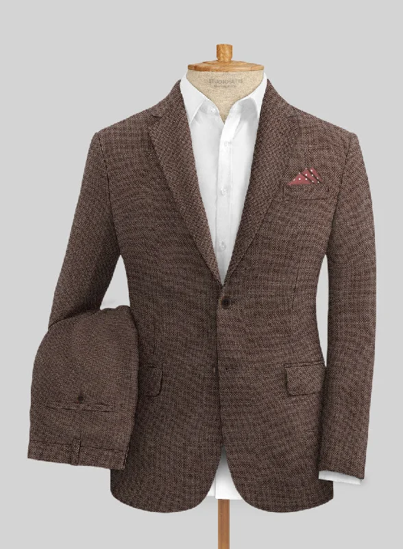 Stylish Comfort Italian Prato Brown Dobby Linen Suit