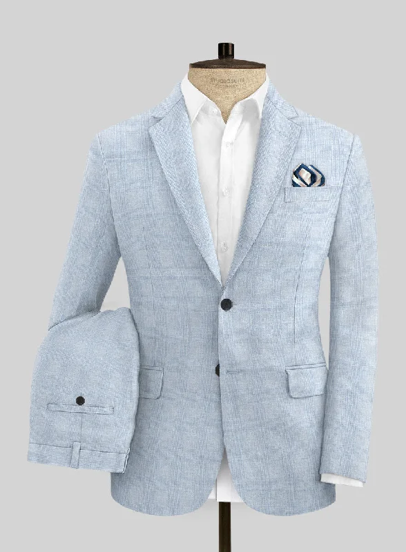 Classic Fitwear Italian Prato Blue Glen Linen Suit