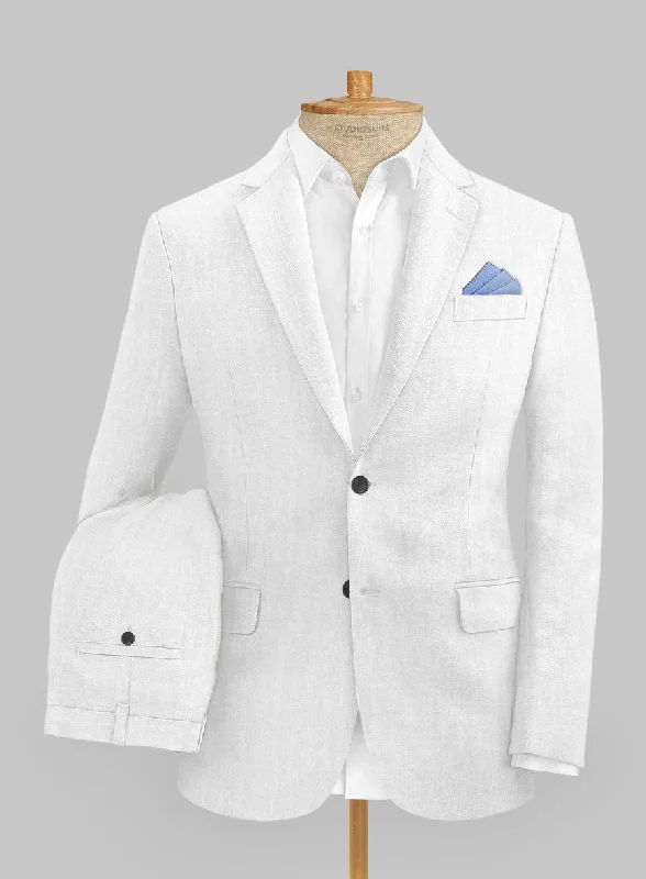 Stylish Fit Look Italian Prato White Herringbone Linen Suit