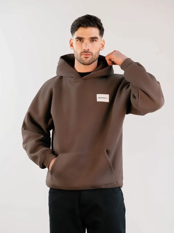 Sleek Weekend Label Relaxed Hoodie - Slate Brown