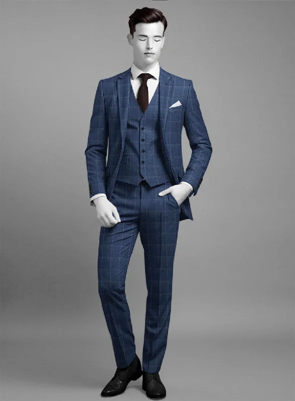 Chic Fitwear Napolean Noemi Windowpane Blue Wool Suit