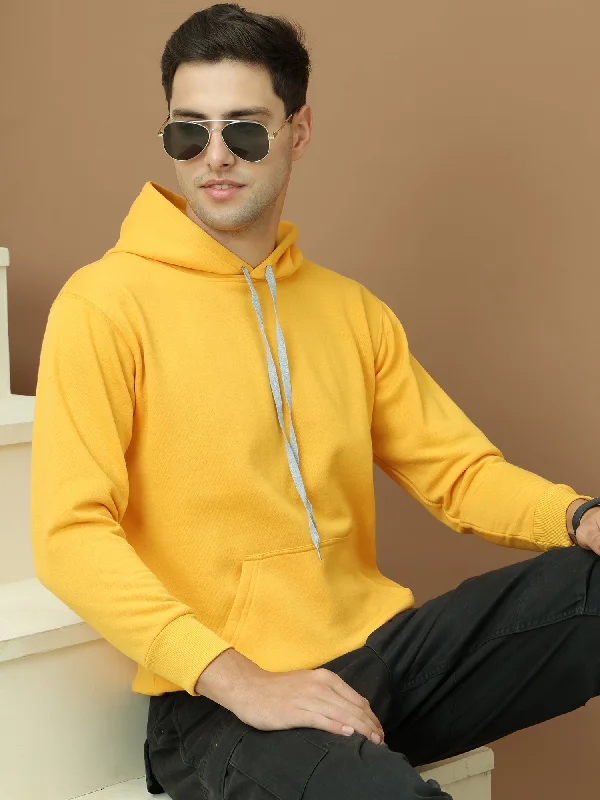 Cozy Street Style Mack Jonney Regular Fit Yellow Solid Hoodie For Men