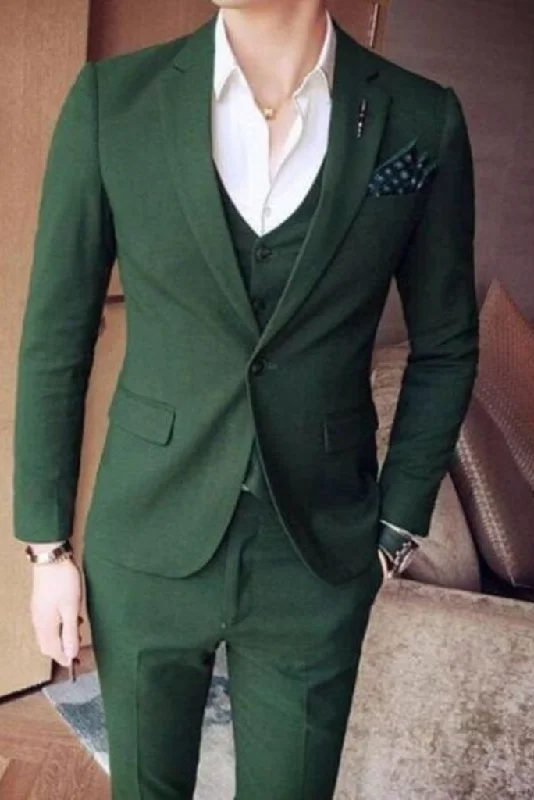 Tailored Outerwear Men Three Piece Green Suit Slim Fit Suit One Button Formal Wedding Wear Party Suit, Dinner Suit, Bespoke For Men