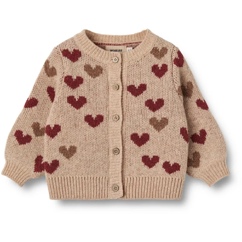 Rugged Elegance Wheat Offwhite Jacquard Cardigan Hearts