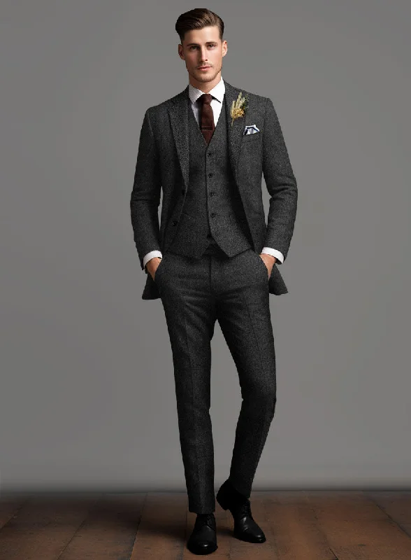 Bold Outerwear Charcoal Herringbone Tweed Suit