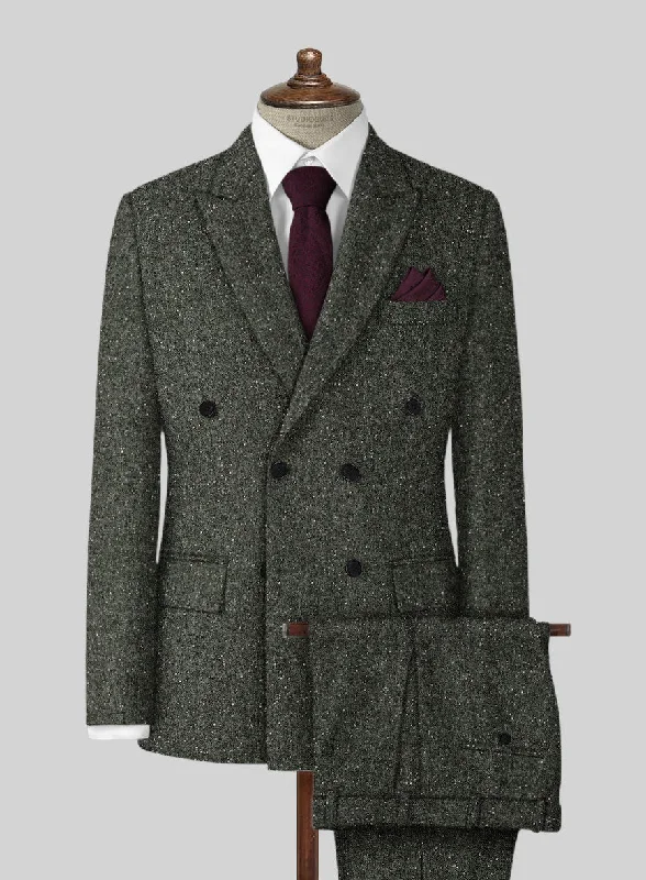 Sophisticated Tailoring Dark Olive Flecks Donegal Tweed Suit