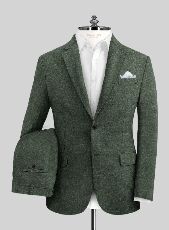 Sporty Fit Look Italian Linen Jade Green Suit