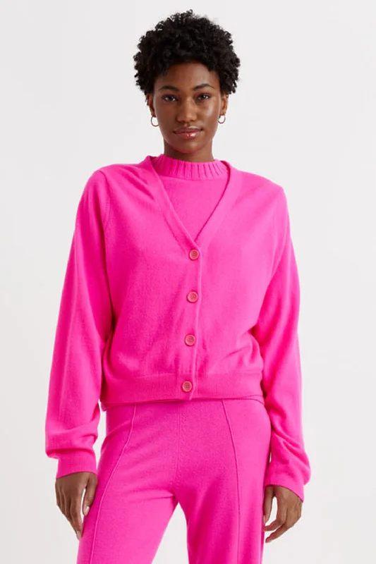 Smart Fit Look Fuchsia Wool-Cashmere Cropped Cardigan