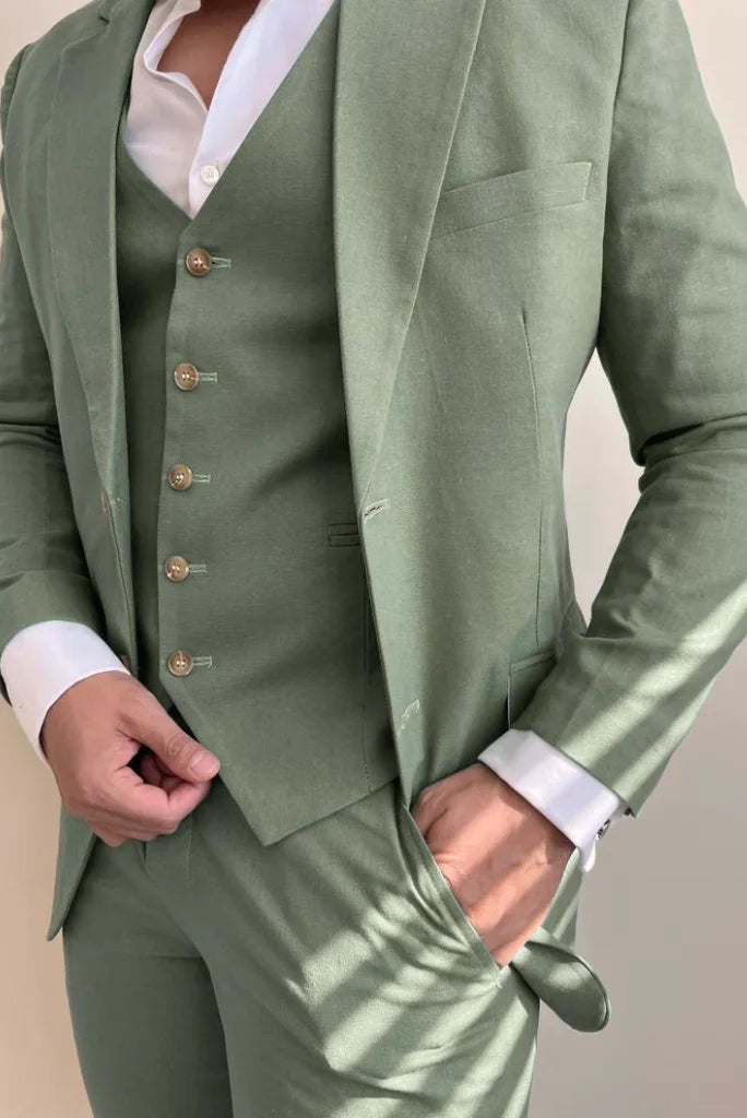 Elevated Weekend Men Three Piece Suit Sage Green Two Button Suit Wedding Suit Slim Fit Suit Formal Fashion Groom Wedding Suit Bespoke For Men