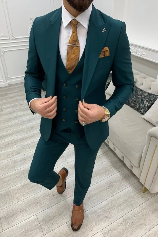 Relaxed Sport Look Men Three Piece Suit Teal Blue Wedding Suit, Dinner Suit, Party Suit, Slim Fit Suit Bespoke Tailoring