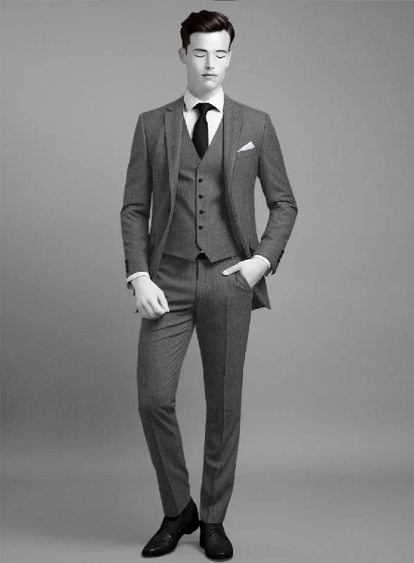 Soft Fitwear Napolean Gray Herringbone Wool Suit