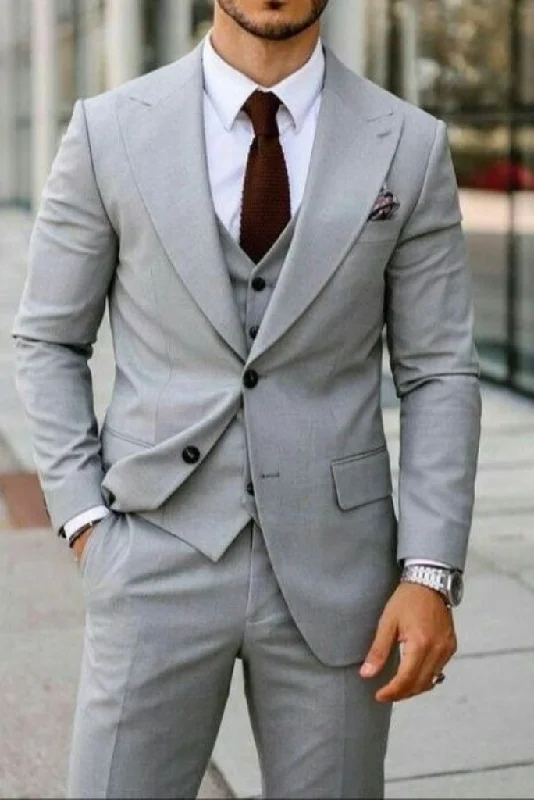 Contemporary Street Look Men 3 Piece Suit Grey Wedding Suits, Dinner Suit, Party Suit Slim Fit Suit Two Button Suits Wedding Groom Suit Bespoke For Men