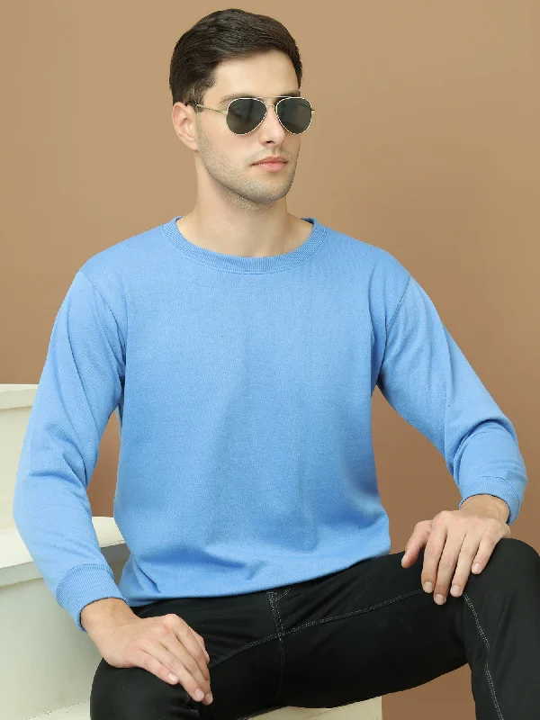 Fashionable Relaxed Mack Jonney Regular Fit Blue Solid Sweatshirt For Men