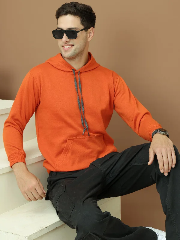 Bold Casual Look Mack Jonney Regular Fit Orange Solid Hoodie For Men