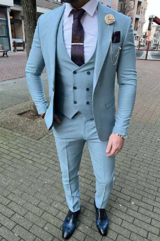 Earthy Casual Men Sky Blue Three Piece Suit Wedding Suit Formal Party Wear Dinner Suit Bespoke Tailoring Gift For Him