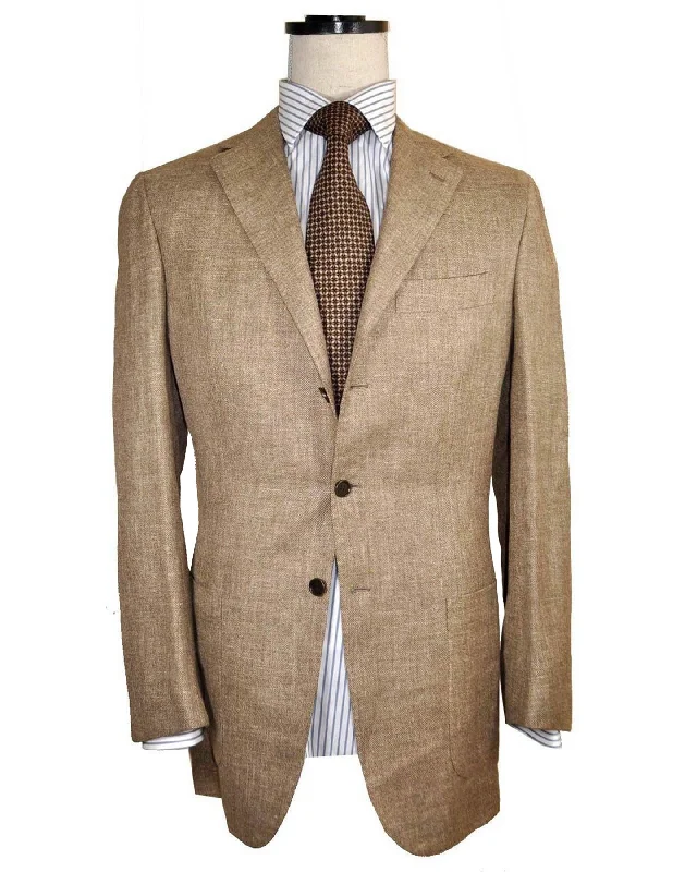 Relaxed Street Look Kiton Sport Coat Brown Gray Linen Cashmere EU 50/ US 40 L - REDUCED SALE