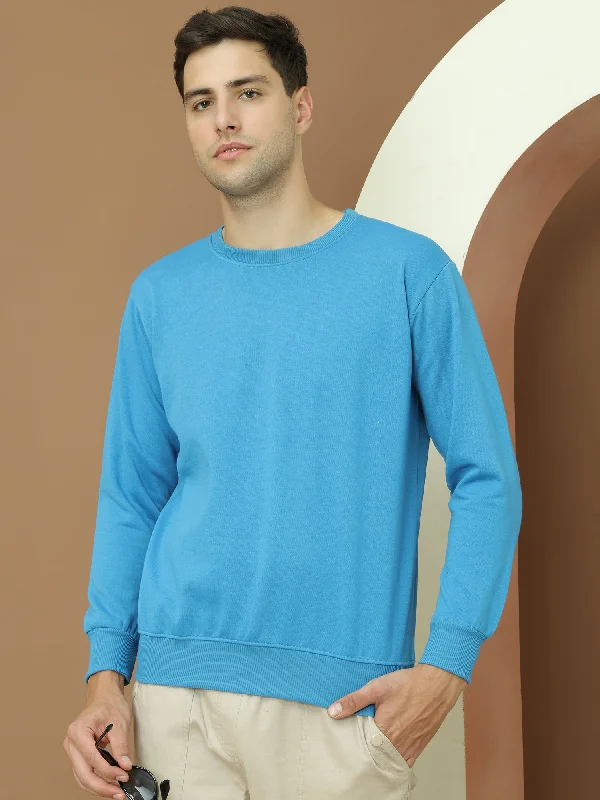 Tailored Elegance Mack Jonney Regular Fit Blue Solid Sweatshirt For Men