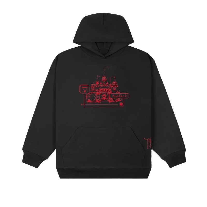 Retro Street Look Mud Castle Tech Hoodie - Black