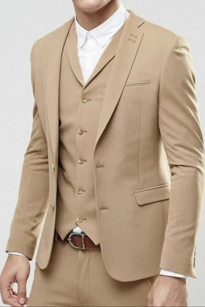 Relaxed Casualwear Men 3 Piece Beige Suit Wedding Suit, Dinner Suit, Formal Fashion Party Wear Bespoke For Men