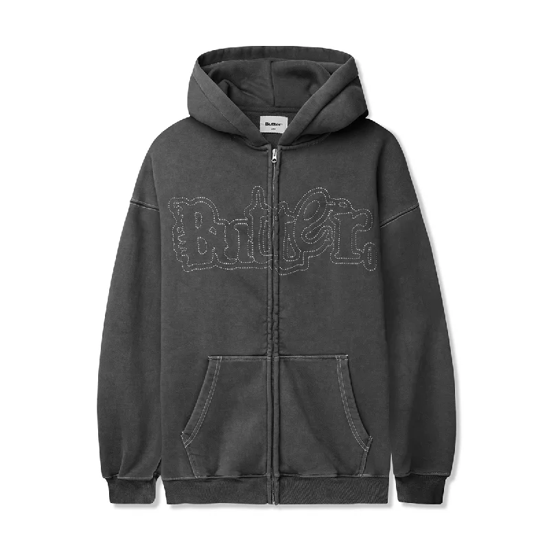 Sporty Street Look Butter Breakdown Zip Hoodie - Washed Black