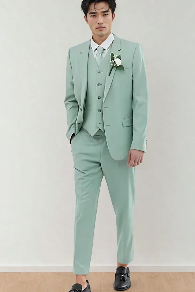 Smart Fitwear Men Sage Green Three Piece Slim Fit Suit For Groom Wedding Wear Reception Wear & Perfect For Every Occasion