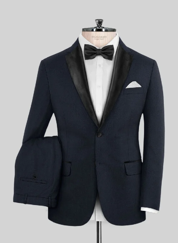 Smart Relaxed Napolean Dark Blue Wool Tuxedo Suit