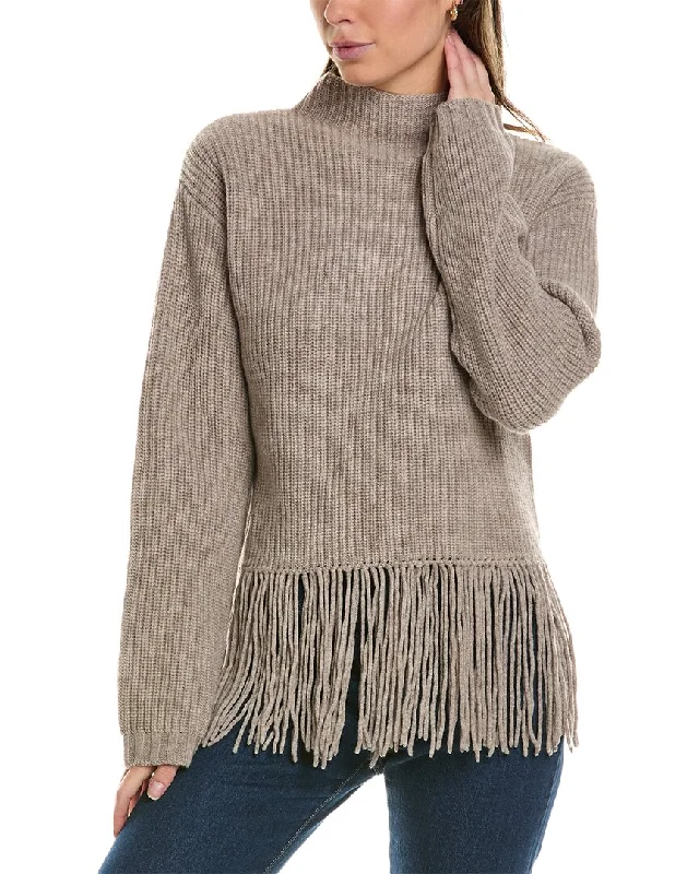 Alashan Cashmere Hadley Mock Shaker Fringe Wool Sweater