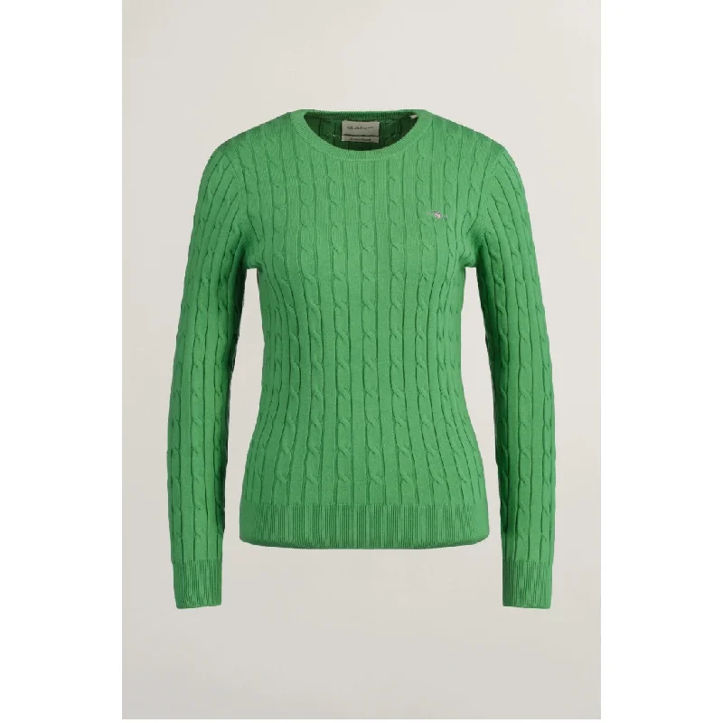 GANT Stretch Cotton Cable Crew Neck Sweater 4800100 Dusty Green