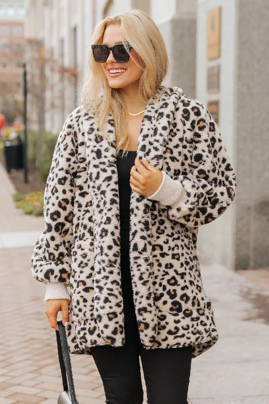 Leopard Teddy Fleece Hooded Cardigan