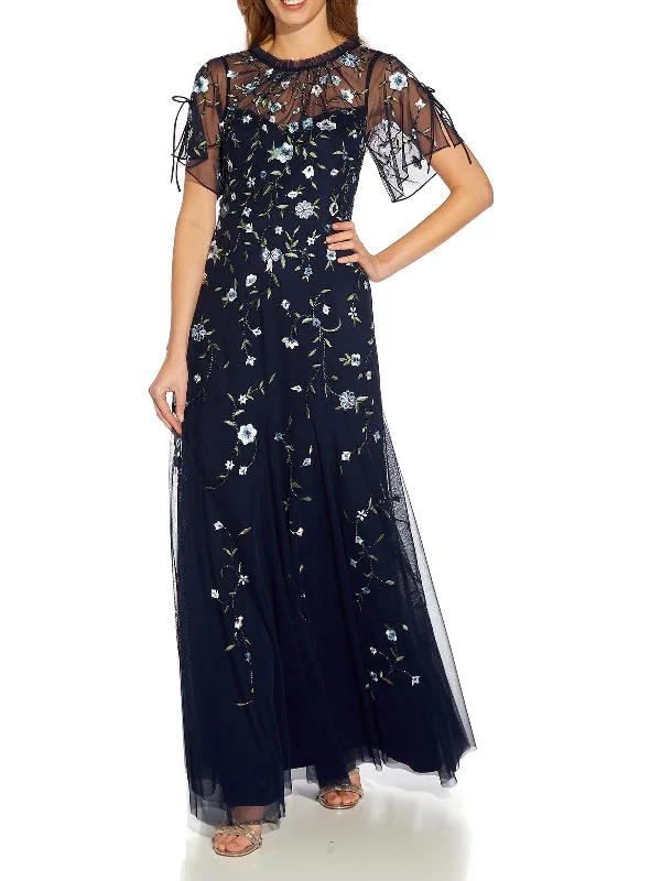 Womens Embroidered Maxi Evening Dress