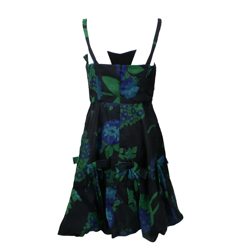 Simplistic Monochrome Anna Sui Floral Print Organza Dress - Black