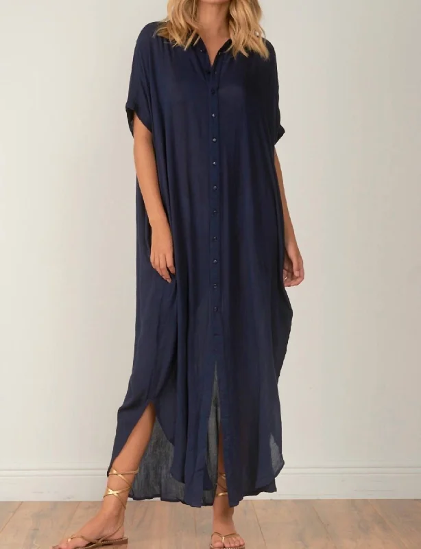 Tailored Sportwear Button Down Maxi Dress In Navy