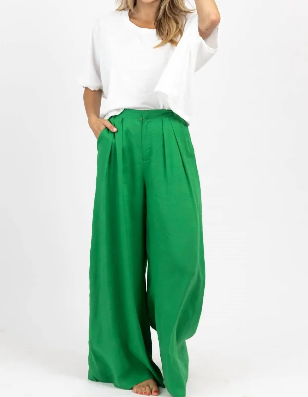 Fresh Linen Wide Leg Trouser In Green