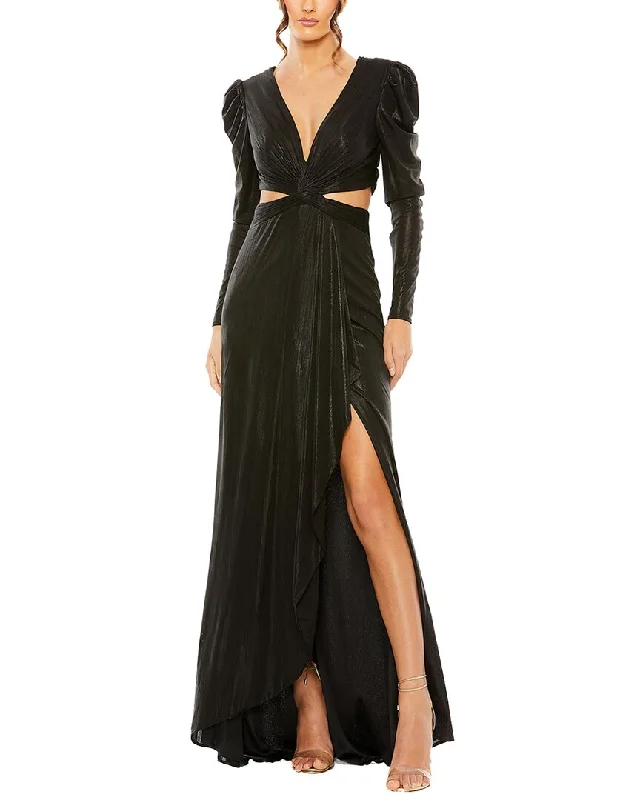 Simplistic Basics Mac Duggal Princess Sleeve Cutout Metallic Gown