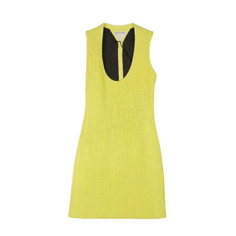 Classic Edge NWT BOTTEGA VENETA Yellow Quilted Leather Sleeveless Dress