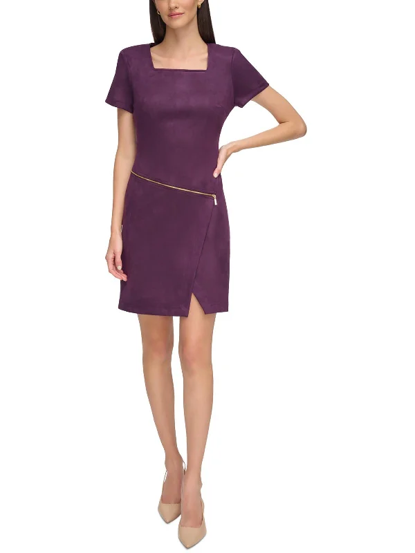 Rugged Casualwear Petites Womens Faux Suede Mini Sheath Dress